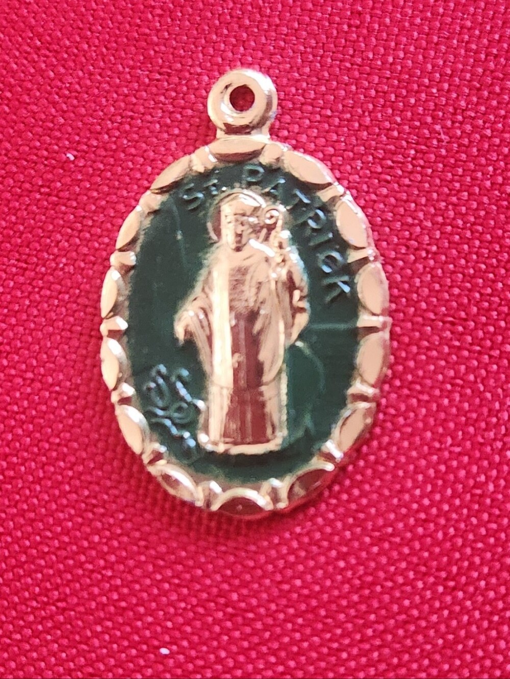 Gold St. Patrick Oval Pendant with Green Enamel